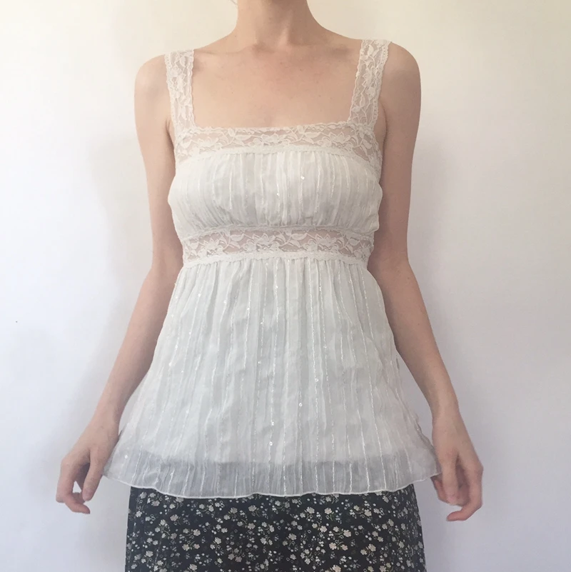 

Women Y2K Lace Patchwork Camisole Square Neck Sleeveless Slim Fit Tank Tops Vest Summer Fairycore Streetwear