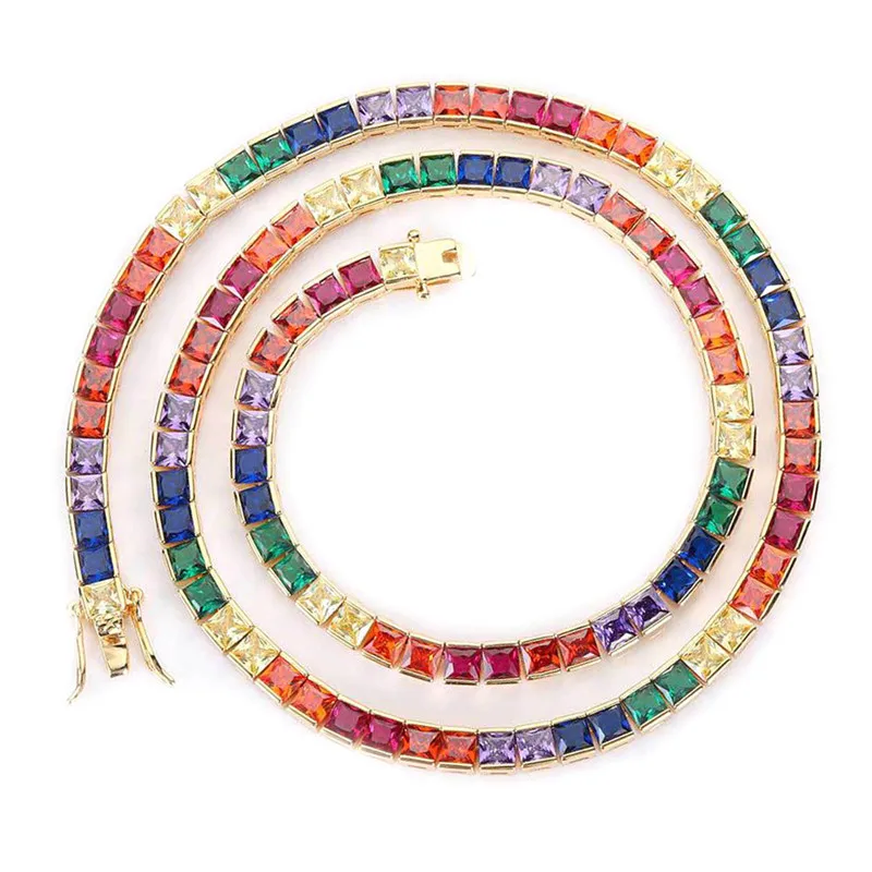 

Великолепные квадратные ожерелья и браслеты разноцветные радужные очаровательные ювелирные изделия в стиле бохо комплект теннисных чокер...