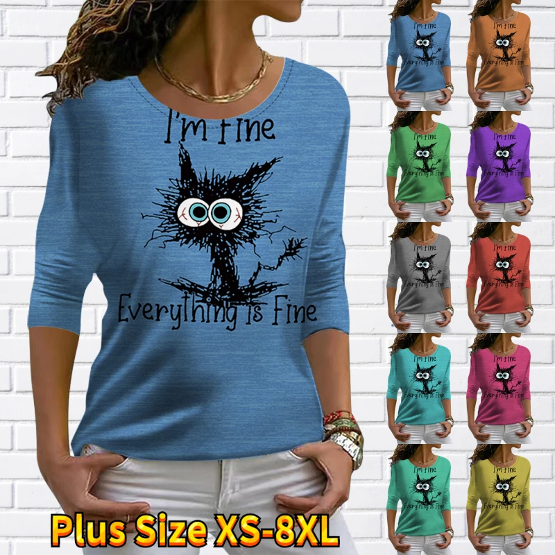 

Женский Повседневный пуловер с принтом кошки, Свободный топ с длинными рукавами и круглым вырезом, элегантный пуловер в стиле ретро, Женская Повседневная футболка, Осень-зима 2022