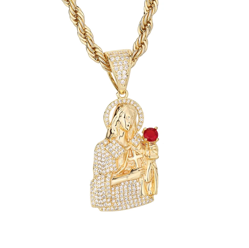 

Minimalist Hip Hop 14k Gold Plated Jesus religion Zircon copper Pendants Necklace