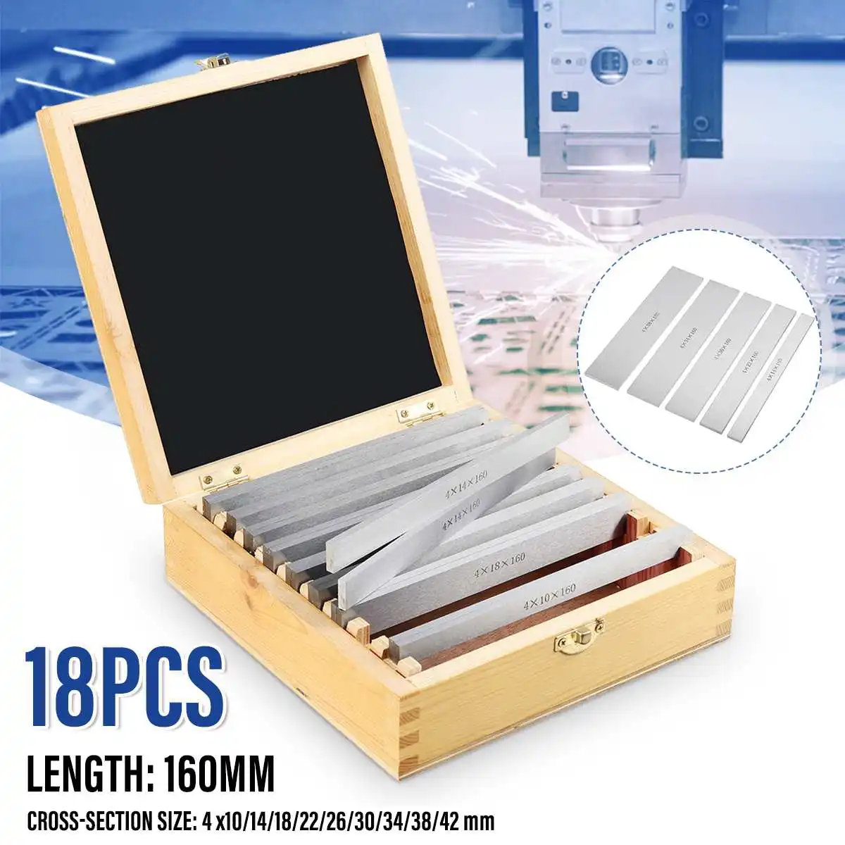 

18Pcs High-precision Manufactured Parallel Pad Gauge Block CNC Milling Pads Set 160mmx(10-42mm) Alloy Steel Parallel Bock
