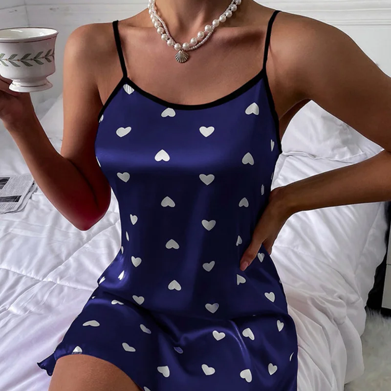 New Fashion Ladies Lace Sexy Sling Nightdress Women's Sexy Lingerie Satin Sleepwear Lace Cup U-neck Nightwear Comfort Homewear