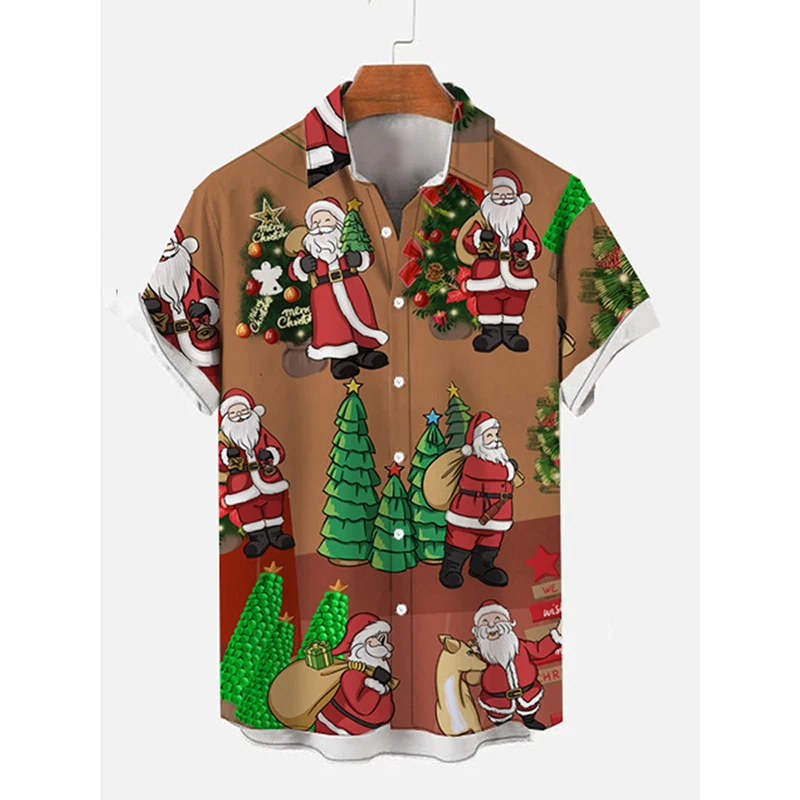 

Badassdude Christmas Santa Printing Men's Casual Short Sleeved Shirt
