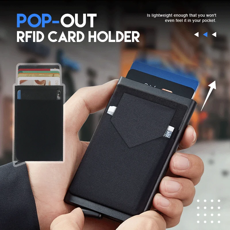 

Pop-out RFID Card Holder Slim Aluminum Smart Elasticity Back Pouch ID Credit Card Wallet Blocking Protect Travel Cardholder Box