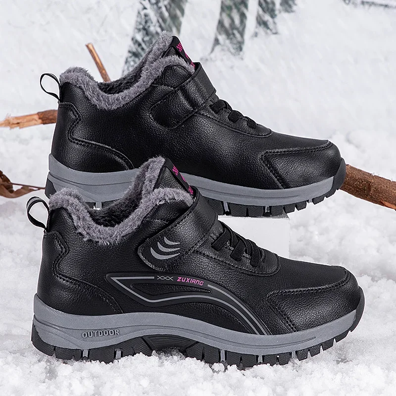 Женская популярная походная обувь с мехом внутри женская теплая хлопковая для
