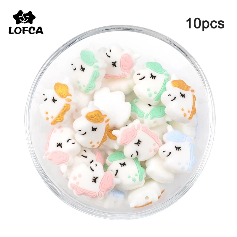 

LOFCA 10pcs Unicorn Silicone Beads BPA Free Food Grade Silicone Teether Baby Teething Toys Baby Care Pacifier Chain Accessory