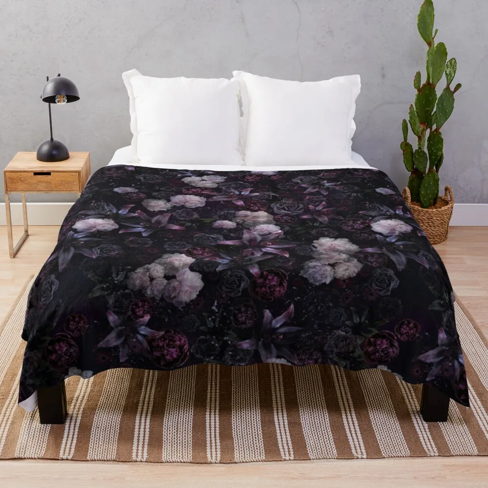 

Midsummer Nights Dream #Dark Floral #Midnight #Black #Rose #Night Throw Blanket