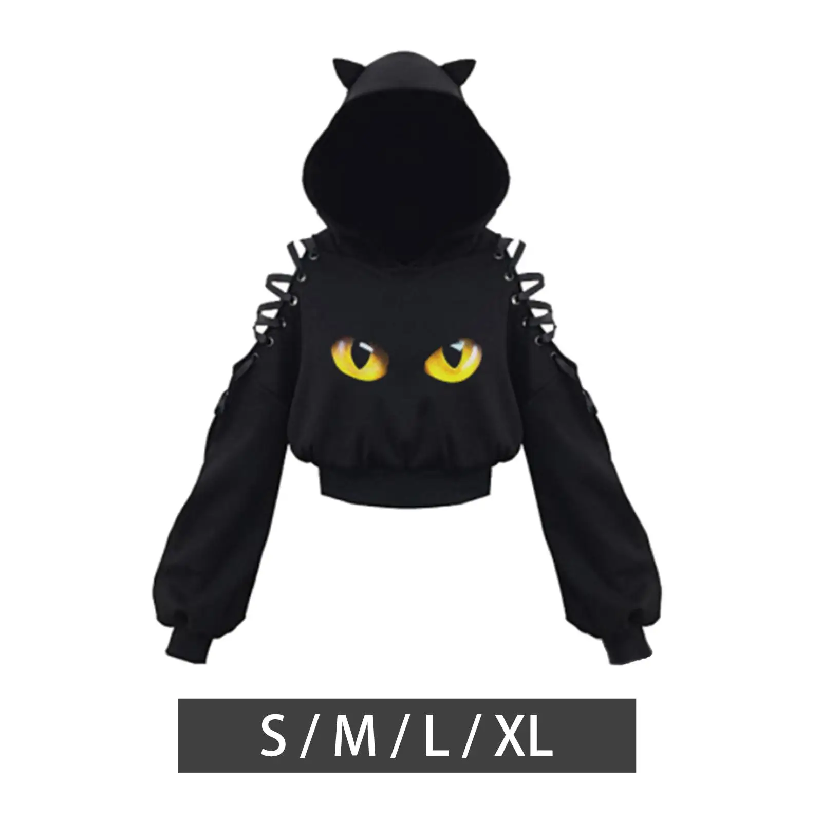 

Women's Hoodie Cat Ear Lace up Sleeves Cat Cropped Hoodies Short Hollow Out Hooded Crop Top for Girls Adults Teens Ladies Travel