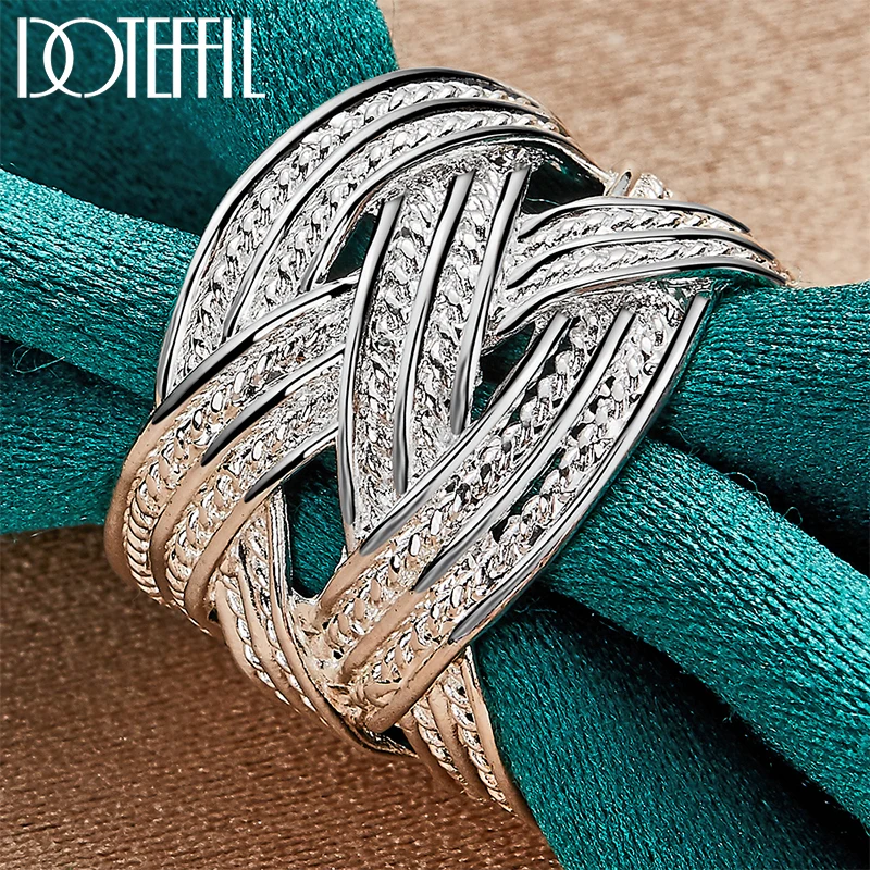 

DOTEFFIL 925 Sterling Silver Cross Weave Open Ring For Woman Wedding Engagement Party Fashion Charm Jewelry