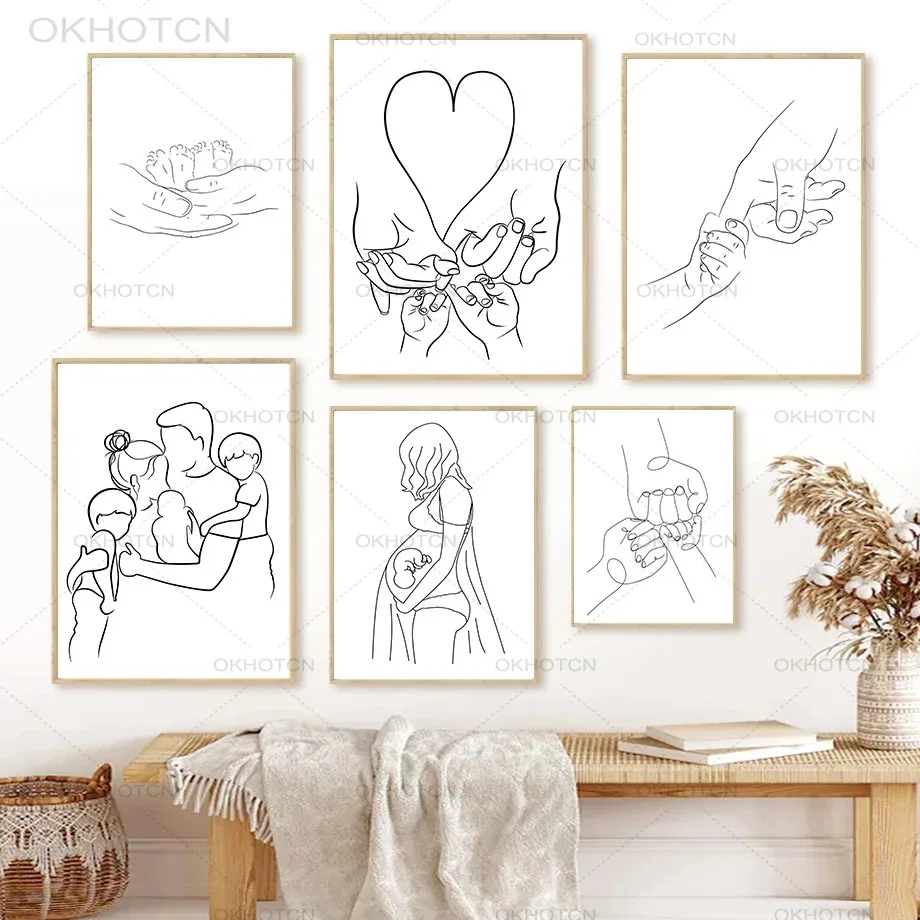 

Abstract Line Family Love Baby Hand Foot Wall Art Canvas Painting Nordic Posters and Prints Wall Pictures for Living Room Decor