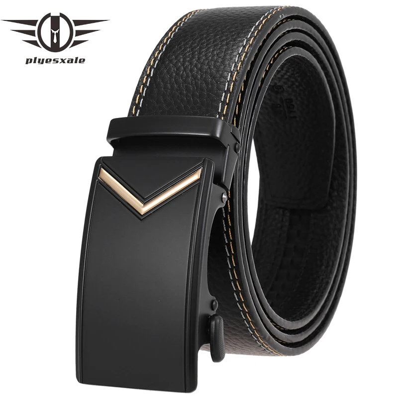 Plyesxale Men Belts Automatic Buckle Cow Leather High Quality Belts for Men Casual Formal Strap Business Male Waist Belt G1522