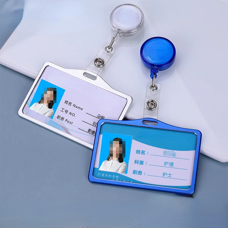 

1pc Retractable Badge Card Holder Aluminium Work Card Cover Case Nurse Doctor ID Name Card Badge Holder School Office Supplies