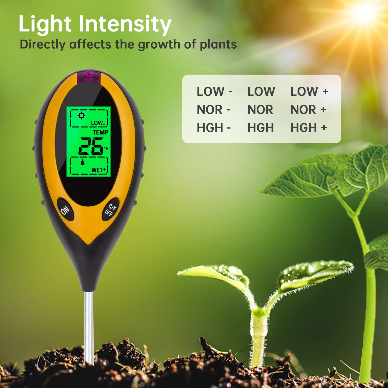 

NOYAFA NA-TR02 Digital 4 In 1 Soil PH Meter Moisture Monitor Temperature Sunlight Tester for Gardening Plants Farming with test