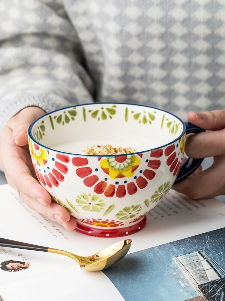 Creative hand-painted oatmeal cups breakfast cups household water cups large capacity bowls Mark ceramic cups funny coffee cups