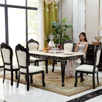 Marble dining table and chair combination European oak dining table black rectangular restaurant large family classical furnitur