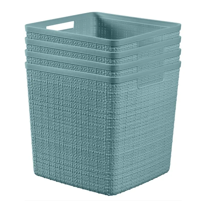

For Jute 11" Cube Basket, Resin Plastic Storage Bin, Aqua Slate, 4 Pack Car Trunk Organizer Folding Storage Box For Sedan SUV MP
