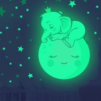 moon baby elephant sleeping luminous wall sticker baby kids room bedroom decoration decals glow in the dark home decor stickers