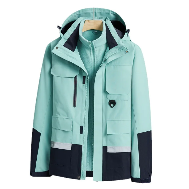 Winter 3-in-1 Jacket Couples Removable Large Size Mountaineering Suit Windproof Waterproof Warm Multi-pocket Tooling Jackets