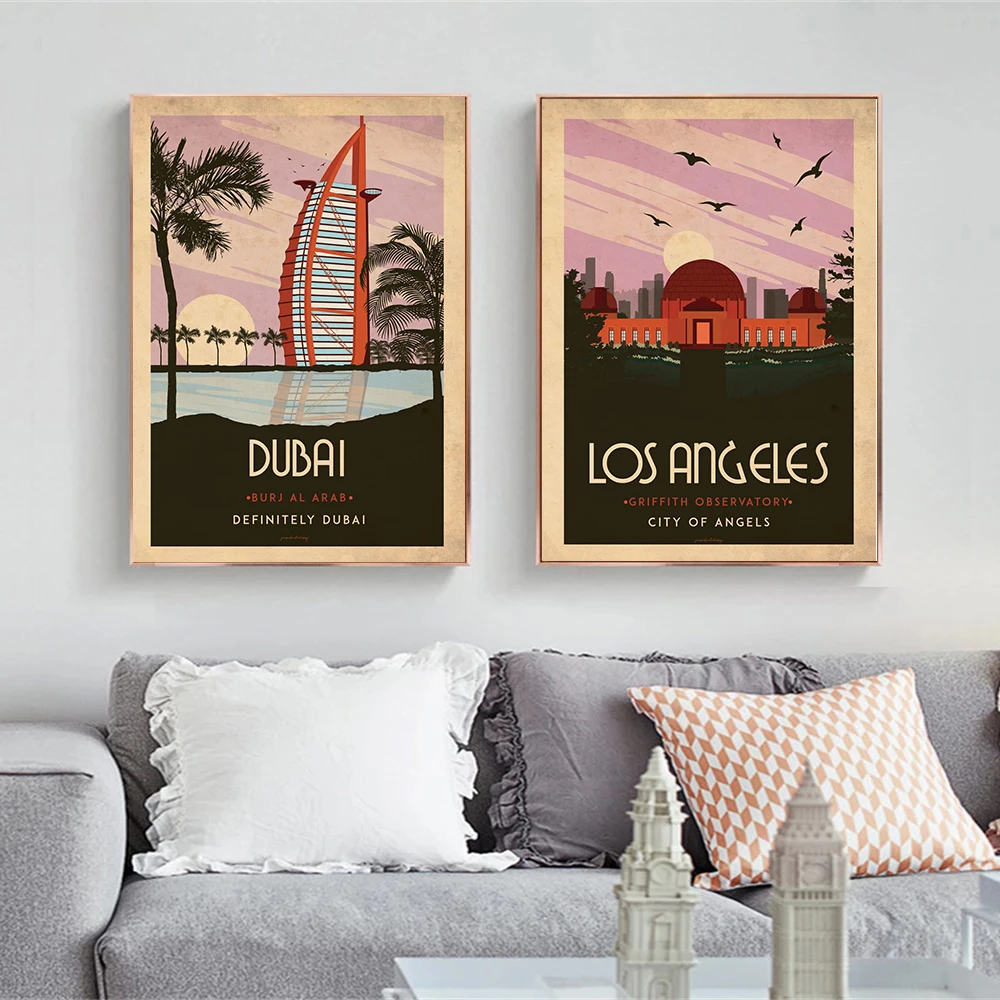 Винтажные постеры для туристической достопримечательности настенные
