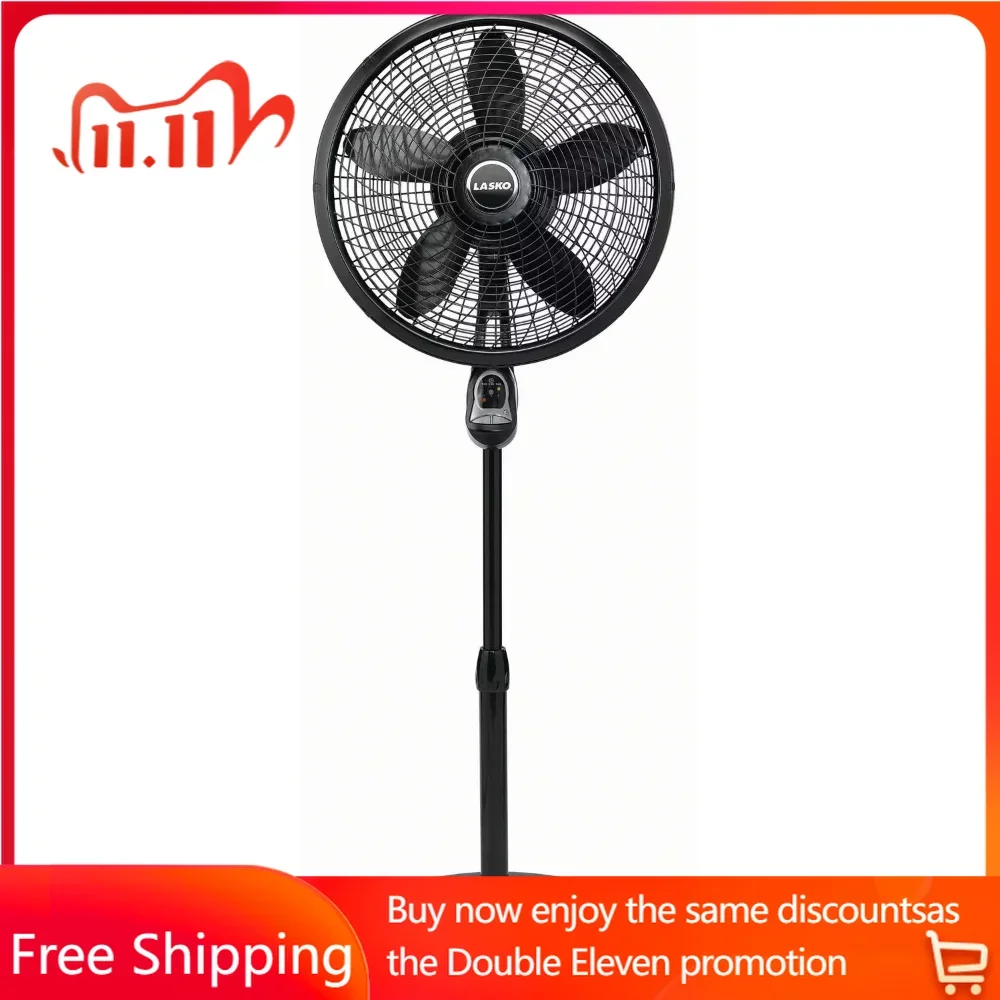 

18" 3-Speed Oscillating Cyclone Pedestal Fan with Remote and Timer, 1843, Black free shipping