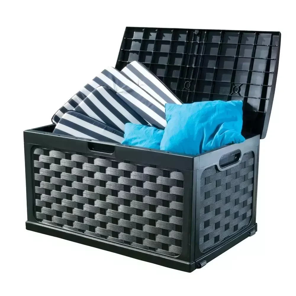 

88 Gallon Plastic Weave Sit-On Storage Black Deck Box