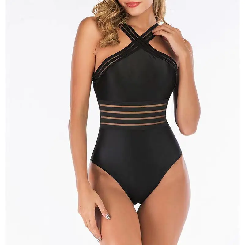 (BQ)Sexy Black Striped One Piece Bikini Women's Bandage Push Up Monokini Swimwear Swimsuit Beach Triangle Bathing Suit