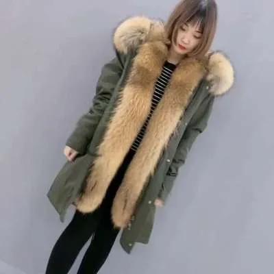 New Parka Mid-Length Detachable Raccoon Fur Liner Thickening Imitation Fur Women