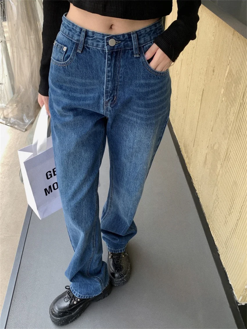 

Брюки женские прямые с широкими штанинами, шикарные облегающие повседневные офисные джинсы из денима с завышенной талией, весна 2023