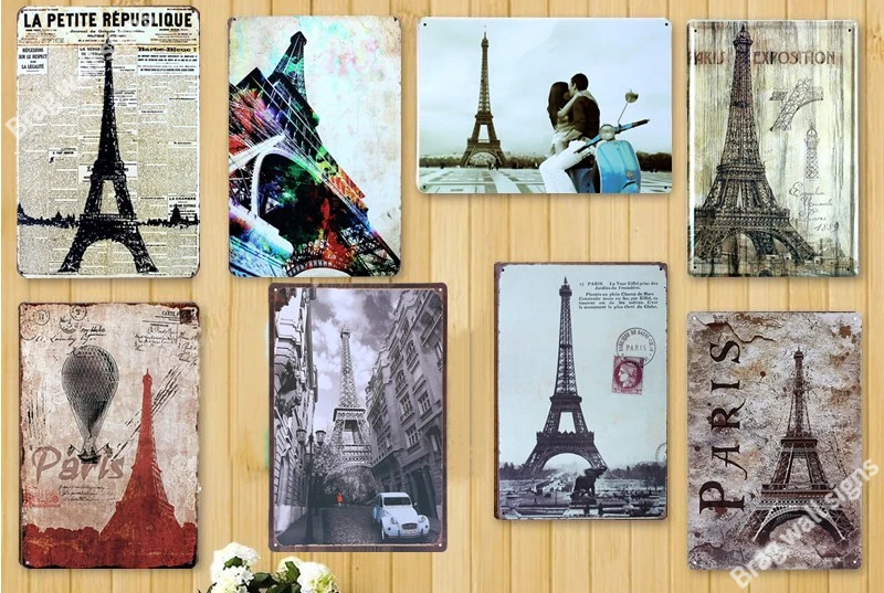 

Paris Tower Metal Tin Sign Vintage Shabby Famous Scenery Plaque Iron Poster Painting Wall Art Decor For Cafe Bar Club Home Decor