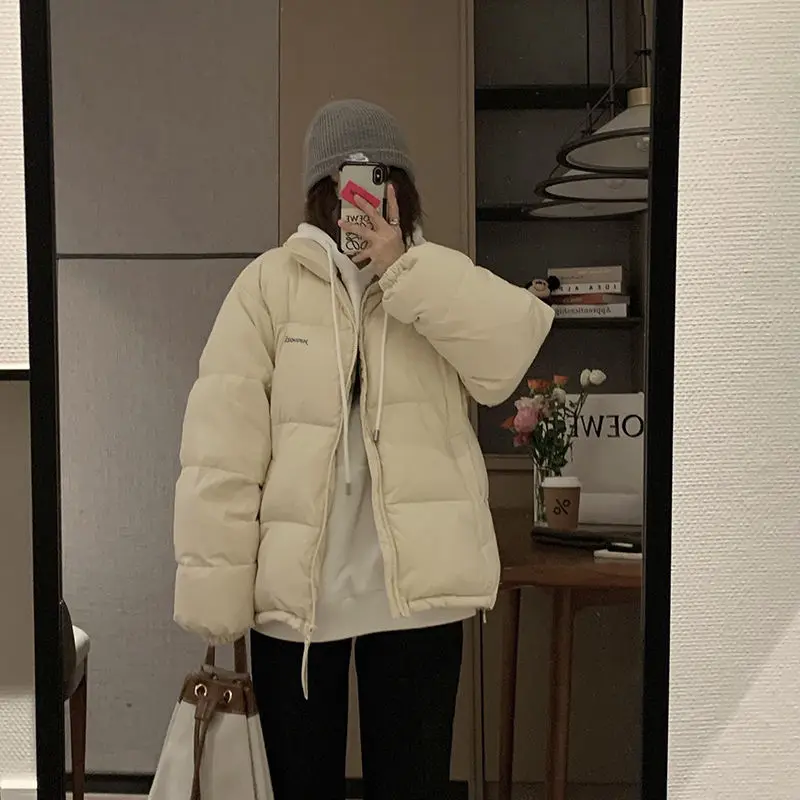 Winter Green Padded Parkas Women's Korean Loose Stand Collar Thickened Jacket Warm Bread Cotton Coats Famale Outwear Clothing