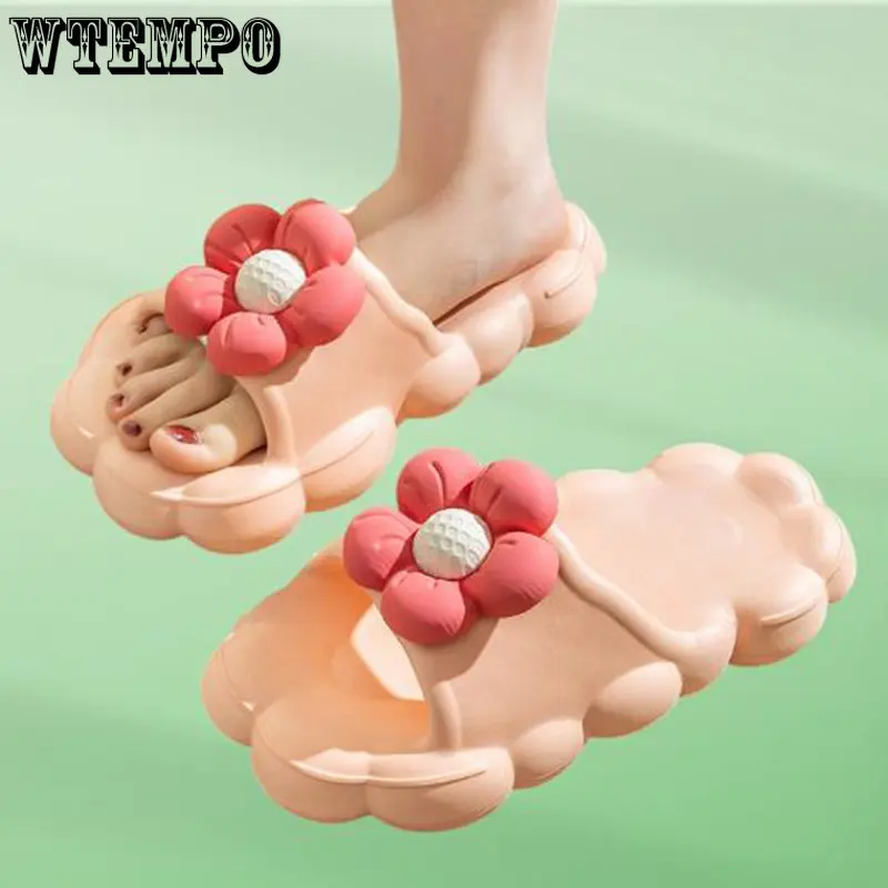 Women Slippers Home Wear Fashion 3D Flower Beach Shoes Thick Platform Summer Sandals Lovely EVA Antiskid Flip Flops Dropshipping