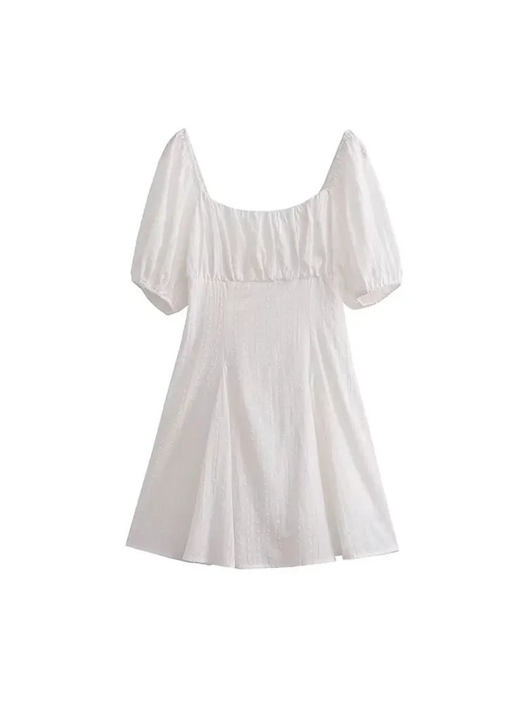 

Платье женское белое короткое с квадратным вырезом и открытой спиной