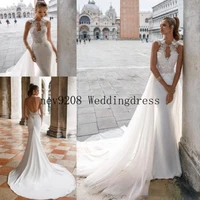 2022 wedding dresses with detachable train high neck beaded lace appliqued backless beach bridal gowns custom made
