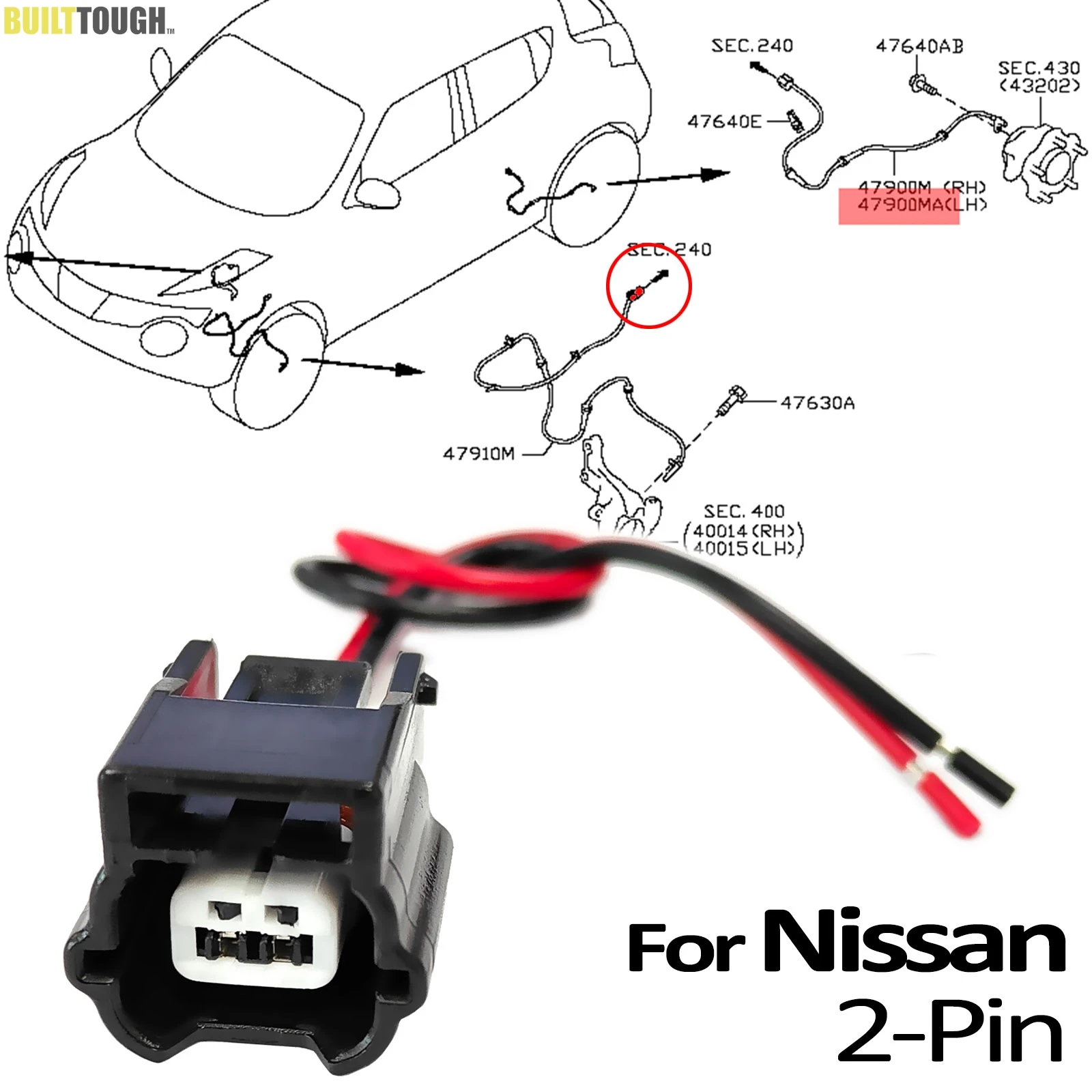 

Для Nissan Qashqai J11 X-Trail Rogue Sport T32 Juke F15 2-контактный датчик ABS, разъем скорости колеса, разъем с косичкой, предварительно смонтированный 47901-1KA0A