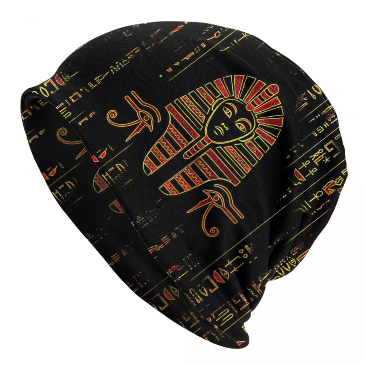 

Egyptian Sphinx On Hieroglyphics Red Crystal And Gold Adult Men's Women's Knit Hat Keep warm winter Funny knitted hat