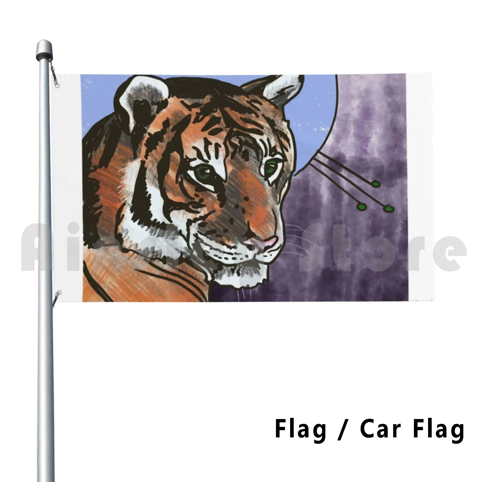 Фотографический флаг автомобиля фотография большого кота оранжевого синего