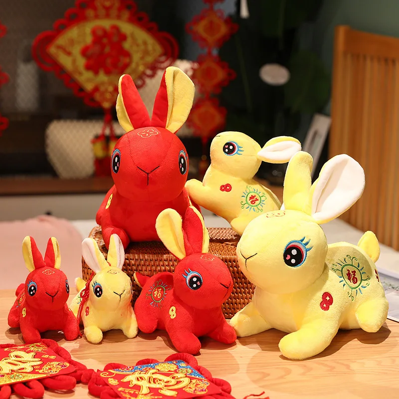 

1PC 15cm 2023 New Year Chinese Red/Gold Jade Rabbit Plush Toy Soft Lucky Bunny Stuffed Doll Mascot Collection Christmas Gift