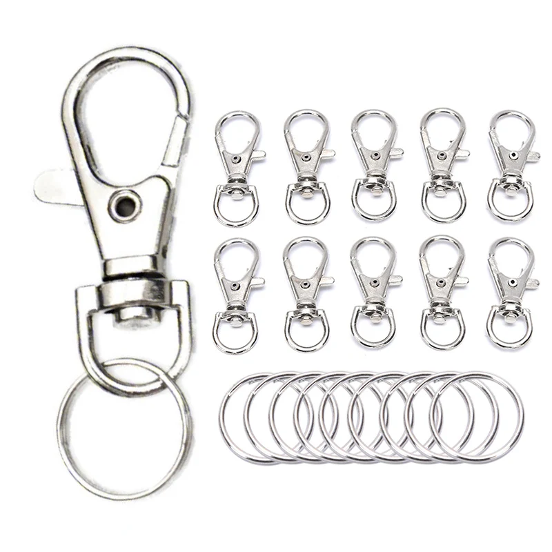 

50pcs( 25pcs Clasp +25pcs Chain Rings) Metal Key Chain Rings Swivel Clasps Lanyard Snap Hook Lobster Claw Clasps Jewelry Finding