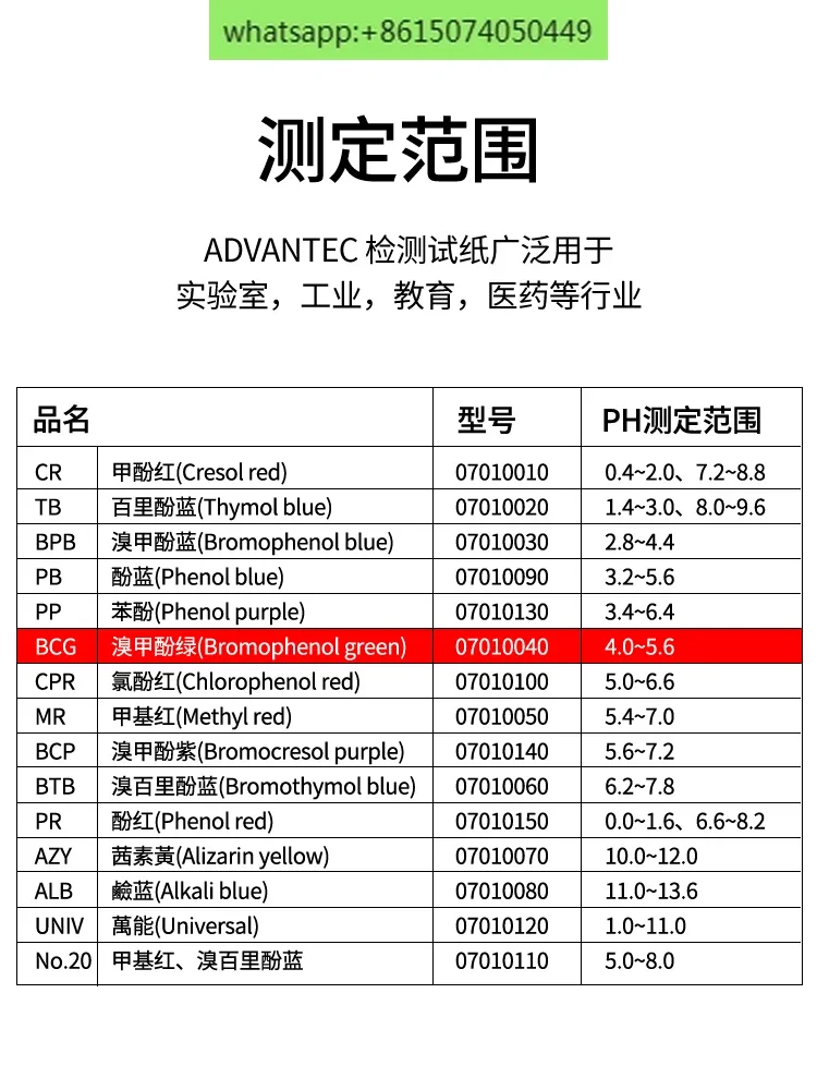 Японская тестовая бумага ADVANTEC Toyo BCG диапазон тестовой бумаги PH 4 0-5 200 шт./кор.