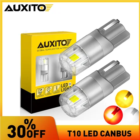 AUXITO 2 шт. T10 LED Canbus W5W Светодиодная лампа 168 194 2824 Лампа 6000K Белый Внутреннее освещение автомобиля Купольный светильник для чтения в багажнике Белый 12 В