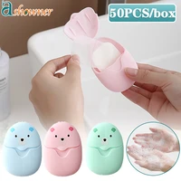 50pcsbox disposable soap paper boxed hand washing scented slice mini cleaning soap paper for outdoor travel bath supplies