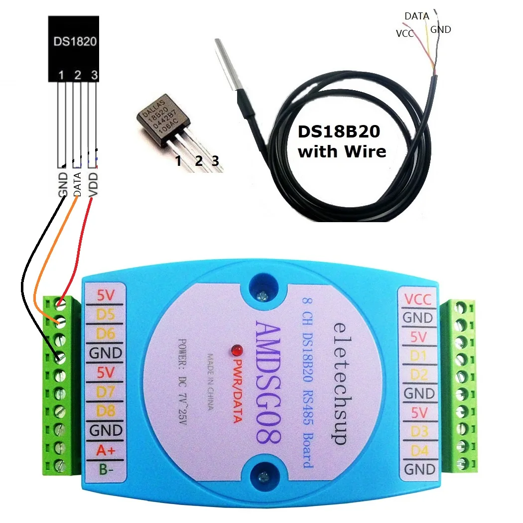 8 модулей измерения температуры DS18B20/связь RS485 MODBUS RTU заменяет WP3066ADAM