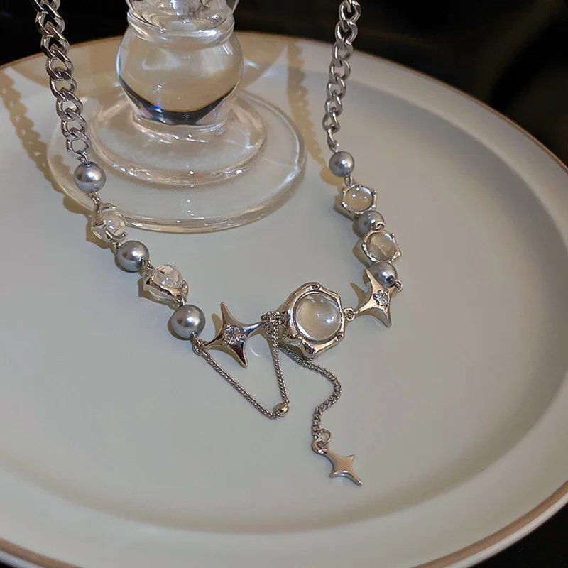 

Korean Style Round Crystal Choker Necklaces for Women Geometric Star Clavicle Chain Necklaces Statement Jewelry Drop Shipping