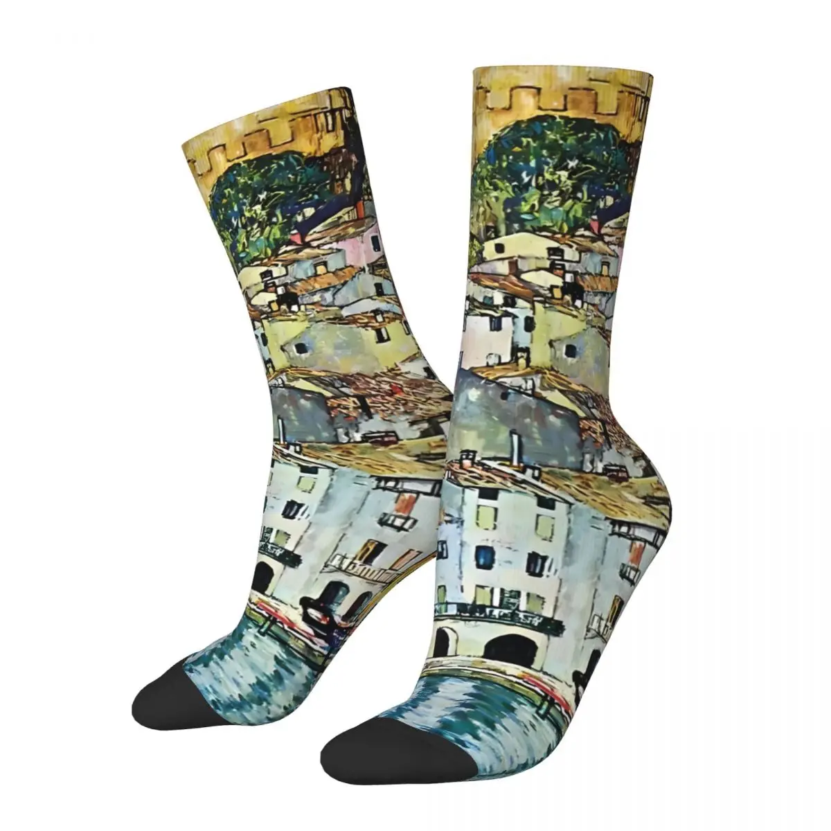 happy funny men's socks colorful city vintage harajuku gustav klimt patting art hip hop casual crew sock gift pattern printed