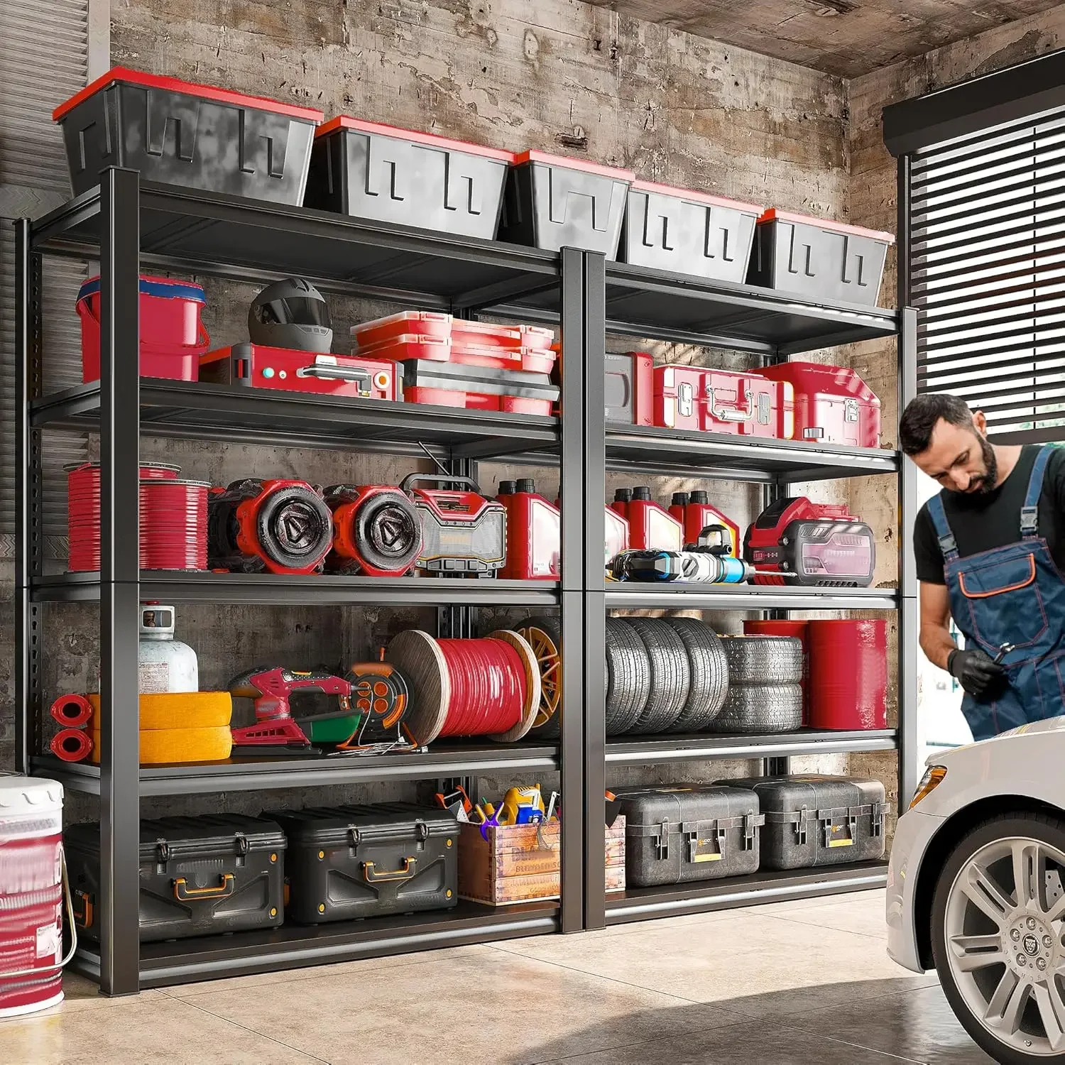 Raybee 4 упаковки регулируемые гаражные полки сверхмощные 5-уровневые для хранения