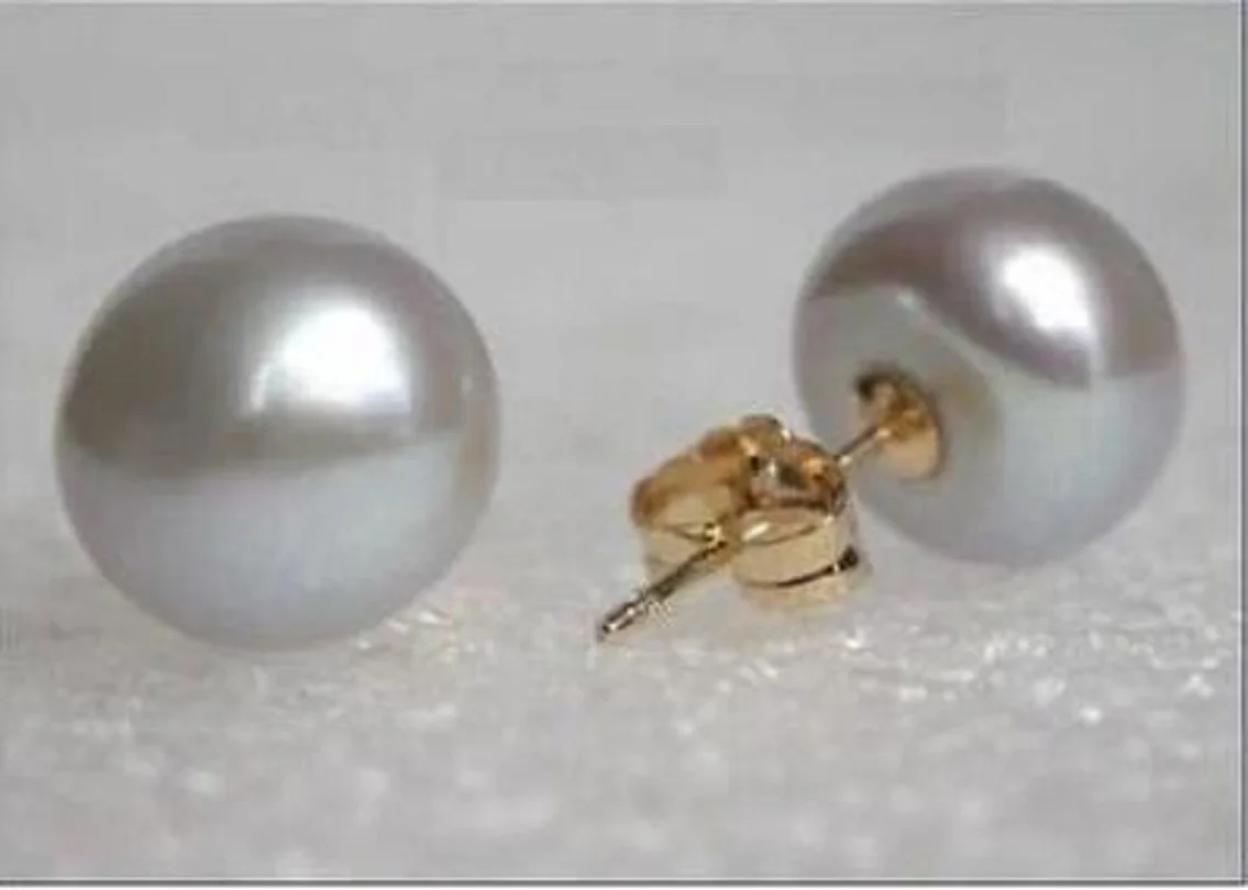 

NEW AAA 10-11mm Akoya gray stud pearl earrings 14K Yellow GOLD