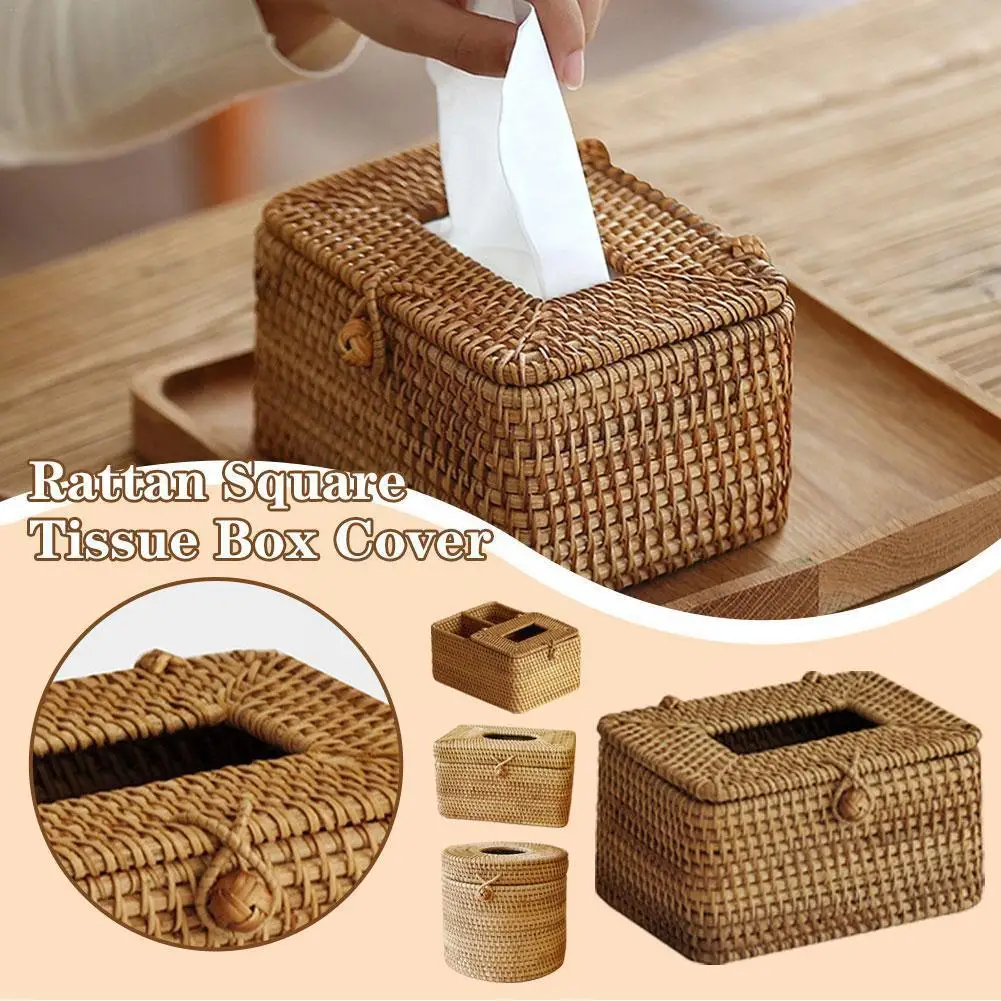 

Rattan Square Tissue Box Cover Decorative Woven Facial Tissue Holder With Hinged Top Lid Facial Box For Home Office Decorat V9Y3