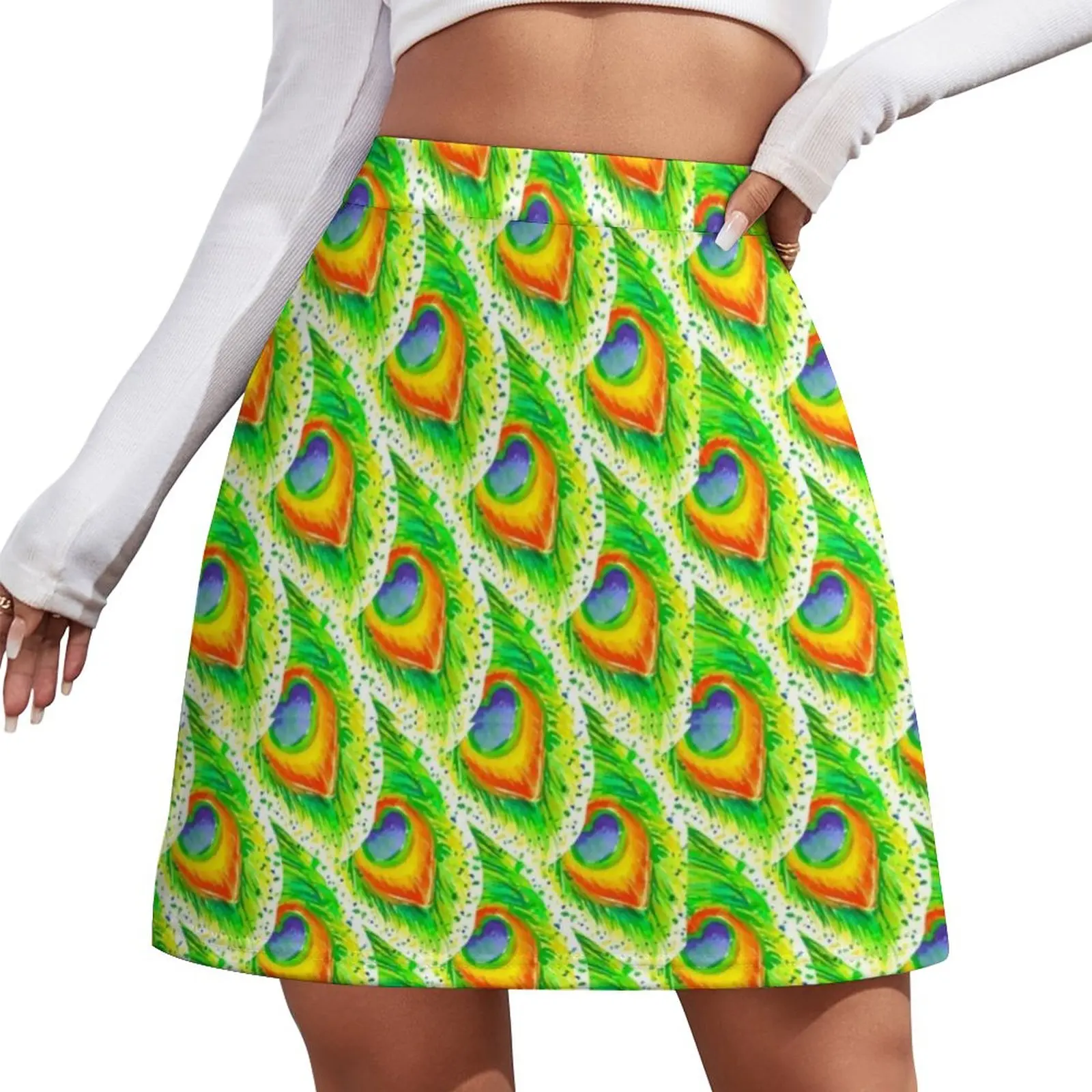 

Peacock Print Skirt Watercolor Painting Trendy Mini Skirts Summer High-waisted Graphic Aesthetic Casual Skirt Big Size 3XL 4XL