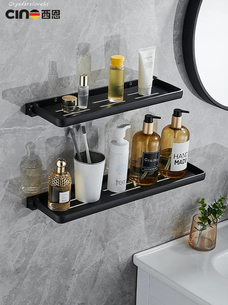 

Space Aluminum Toilet Folding Shelf Black Bathroom Toilet Single Layer Bathroom Storage Rack Wall Mount