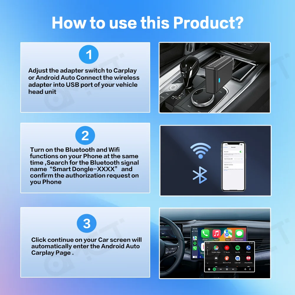 Беспроводной автомобильный адаптер Android беспроводной CarPlay 2 в 1 умный ключ Play и Plug